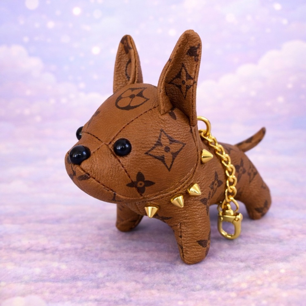 BUY NOW SALE 🔥 Plush Frenchie Bulldog Keychain w/ Gold Spiked Collar and Chain - Picture 15 of 16